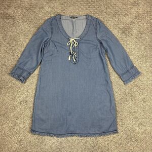 Michael Stars Dress Womens Small Blue Chambray Lace Up Corset Boho Beach Coastal